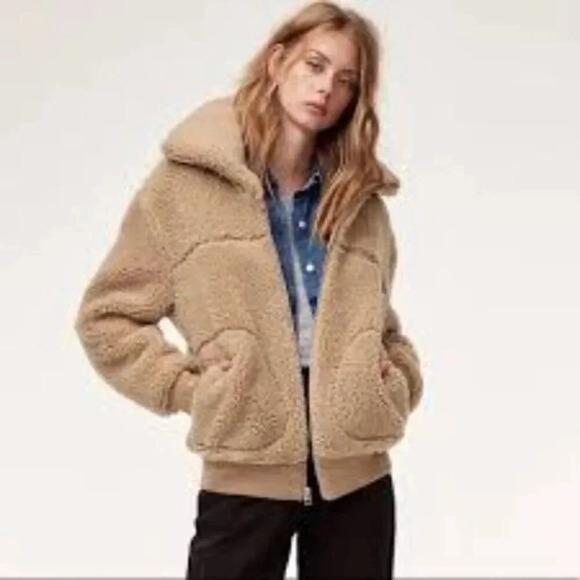 Aritzia Wilfred Free The Teddy Jacket  Neutral Tan Plush Sherpa Zip Up XS - Picture 2 of 14